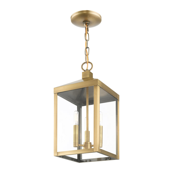 Livex Lighting 20593-01 Three Light Outdoor Pendant, Antique Brass