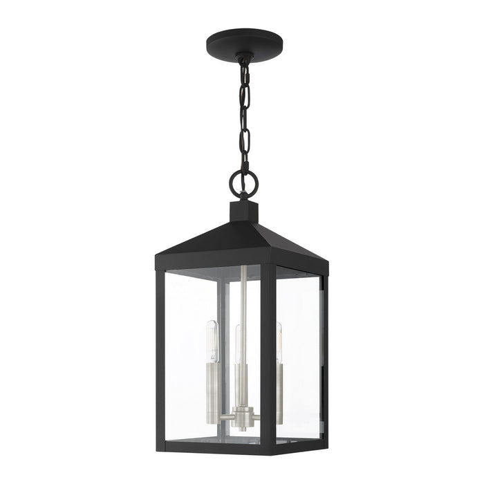 Livex Lighting 20593-04 Three Light Outdoor Pendant, Black w/ Brushed Nickel Cluster