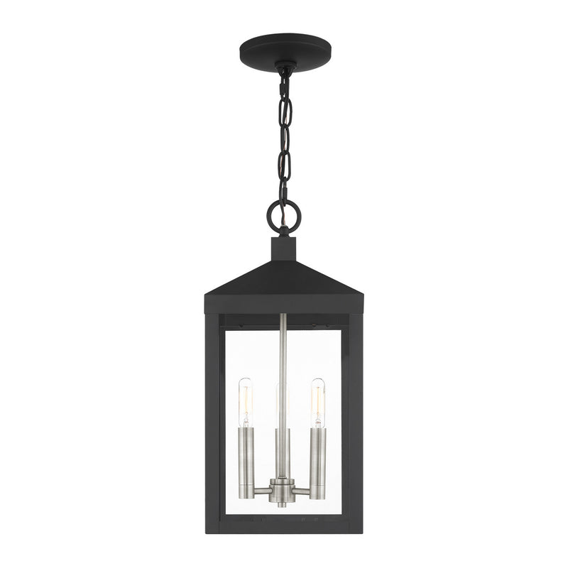 Livex Lighting 20593-04 Three Light Outdoor Pendant, Black w/ Brushed Nickel Cluster