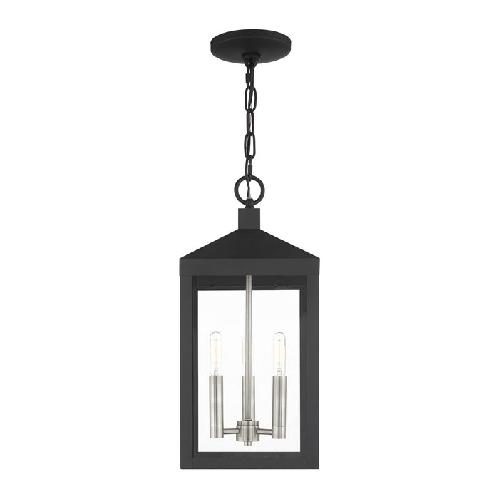 Livex Lighting 20593-04 Three Light Outdoor Pendant, Black w/ Brushed Nickel Cluster