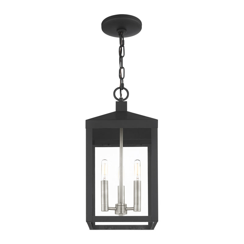 Livex Lighting 20593-04 Three Light Outdoor Pendant, Black w/ Brushed Nickel Cluster