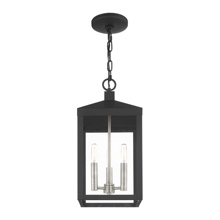 Livex Lighting 20593-04 Three Light Outdoor Pendant, Black w/ Brushed Nickel Cluster