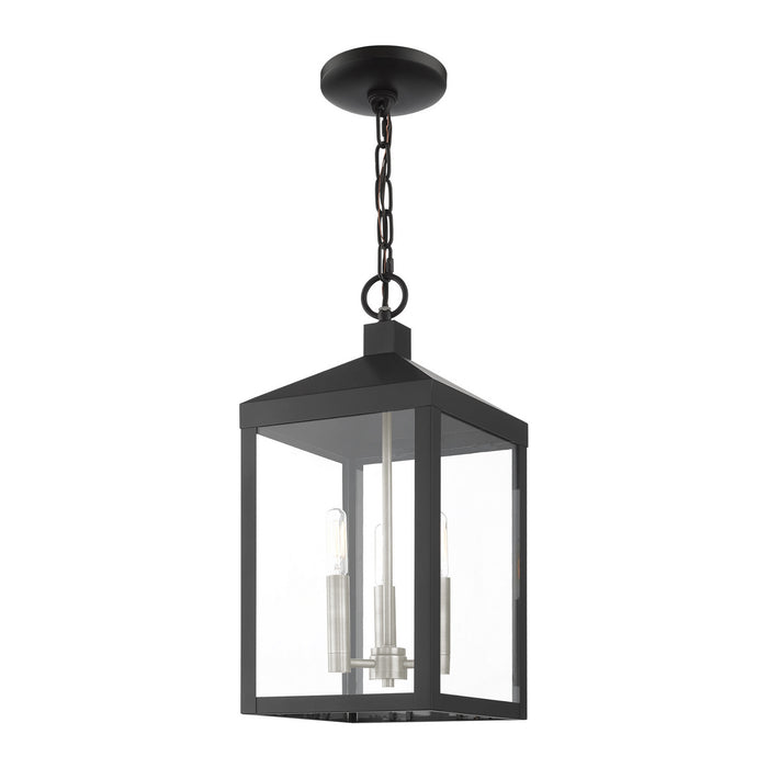 Livex Lighting 20593-04 Three Light Outdoor Pendant, Black w/ Brushed Nickel Cluster