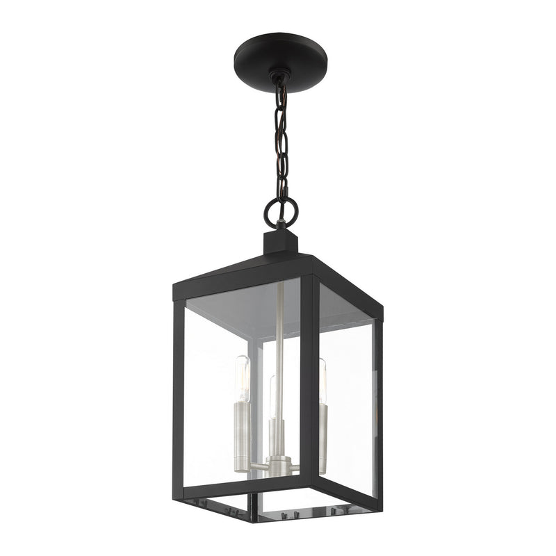 Livex Lighting 20593-04 Three Light Outdoor Pendant, Black w/ Brushed Nickel Cluster