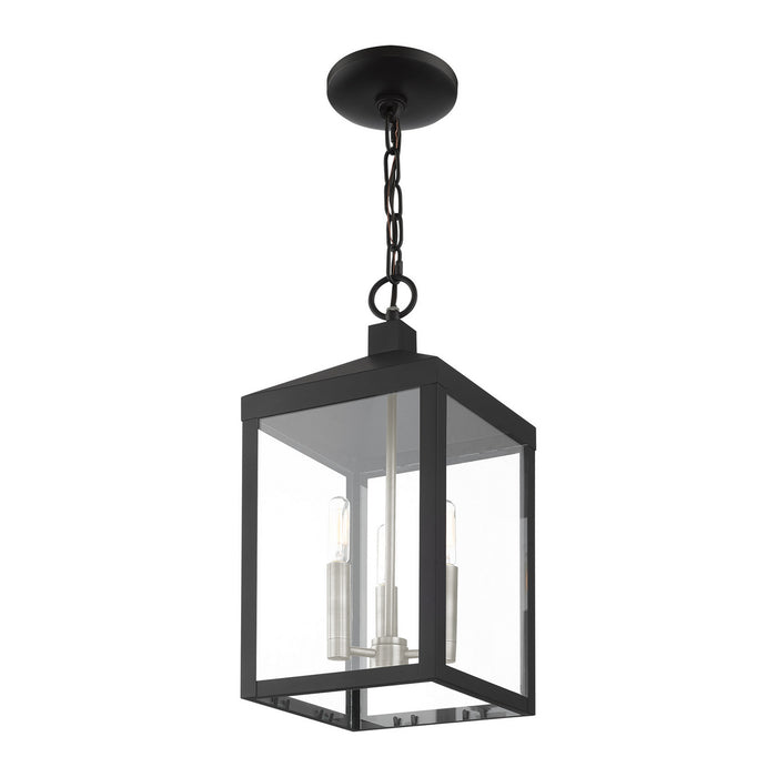 Livex Lighting 20593-04 Three Light Outdoor Pendant, Black w/ Brushed Nickel Cluster