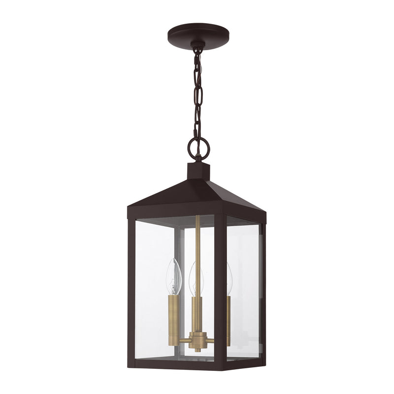 Livex Lighting 20593-07 Three Light Outdoor Pendant, Bronze w/ Antique Brass Cluster