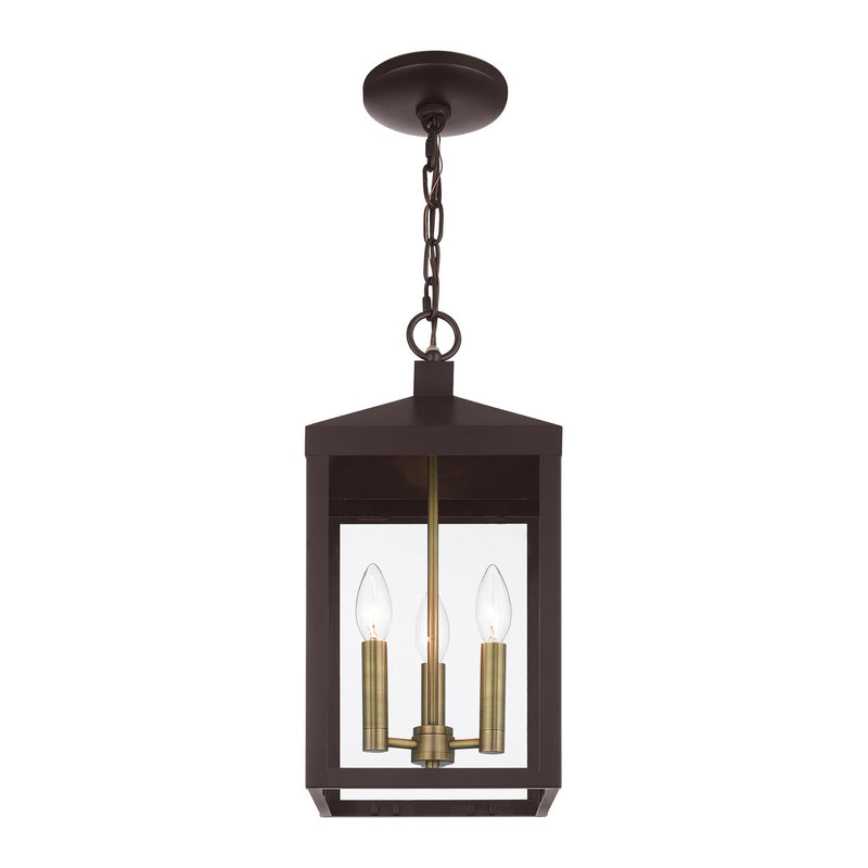 Livex Lighting 20593-07 Three Light Outdoor Pendant, Bronze w/ Antique Brass Cluster