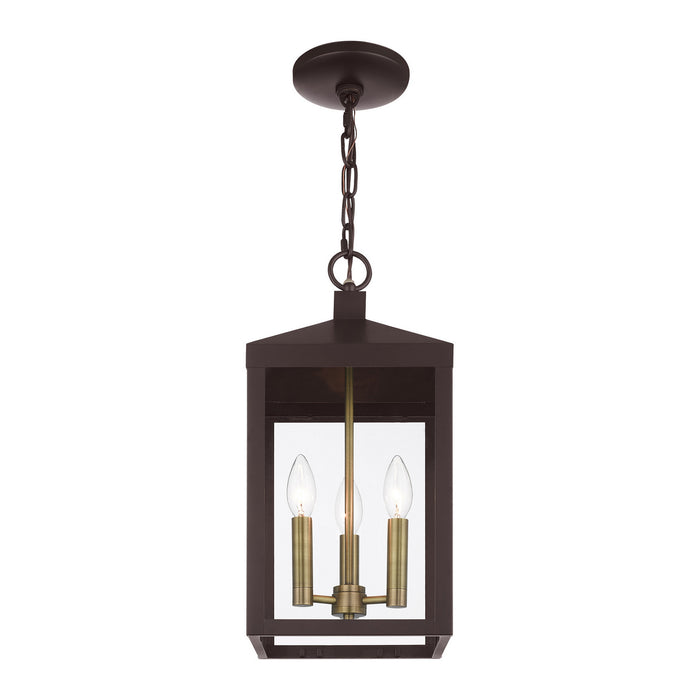 Livex Lighting 20593-07 Three Light Outdoor Pendant, Bronze w/ Antique Brass Cluster