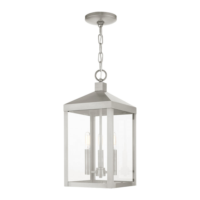 Livex Lighting 20593-91 Three Light Outdoor Pendant, Brushed Nickel