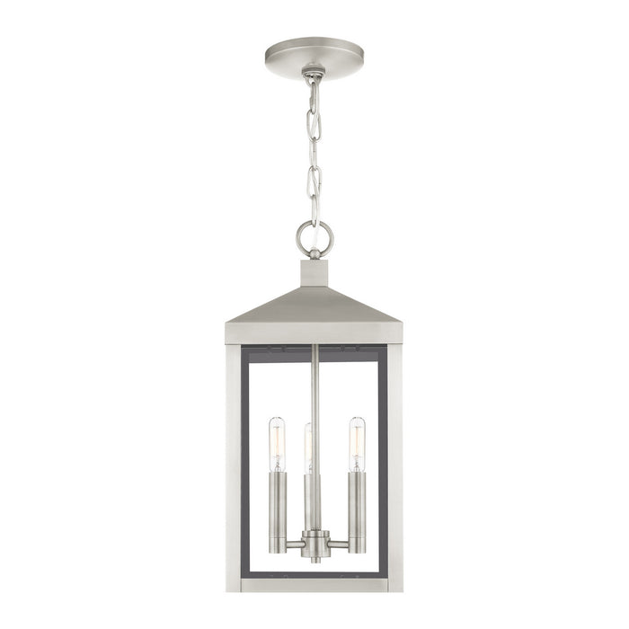 Livex Lighting 20593-91 Three Light Outdoor Pendant, Brushed Nickel