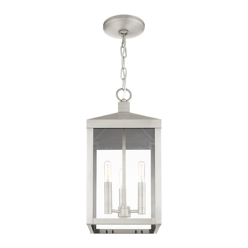 Livex Lighting 20593-91 Three Light Outdoor Pendant, Brushed Nickel