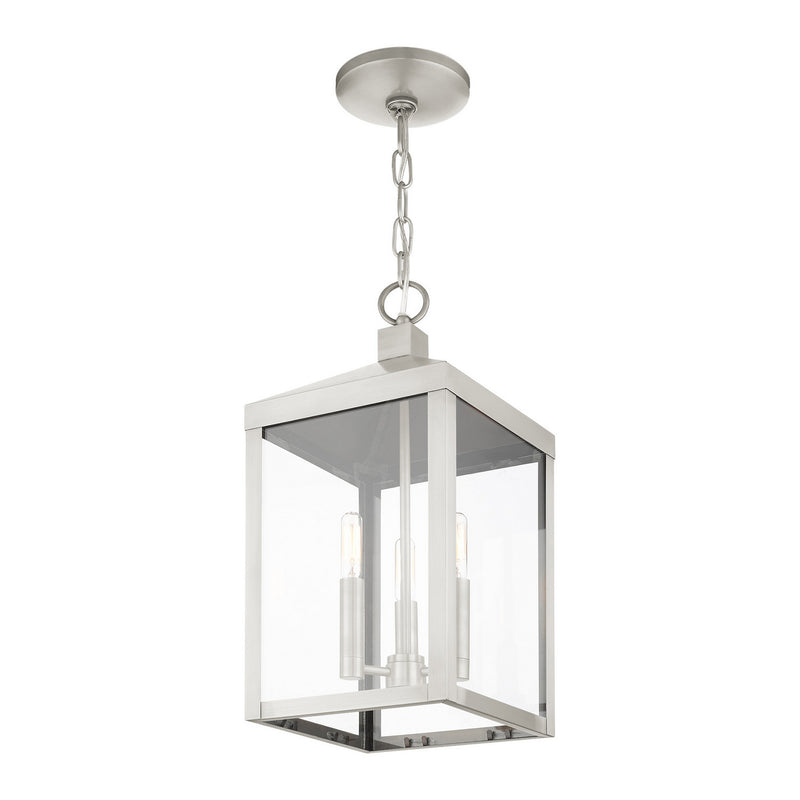 Livex Lighting 20593-91 Three Light Outdoor Pendant, Brushed Nickel