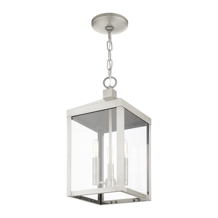 Livex Lighting 20593-91 Three Light Outdoor Pendant, Brushed Nickel