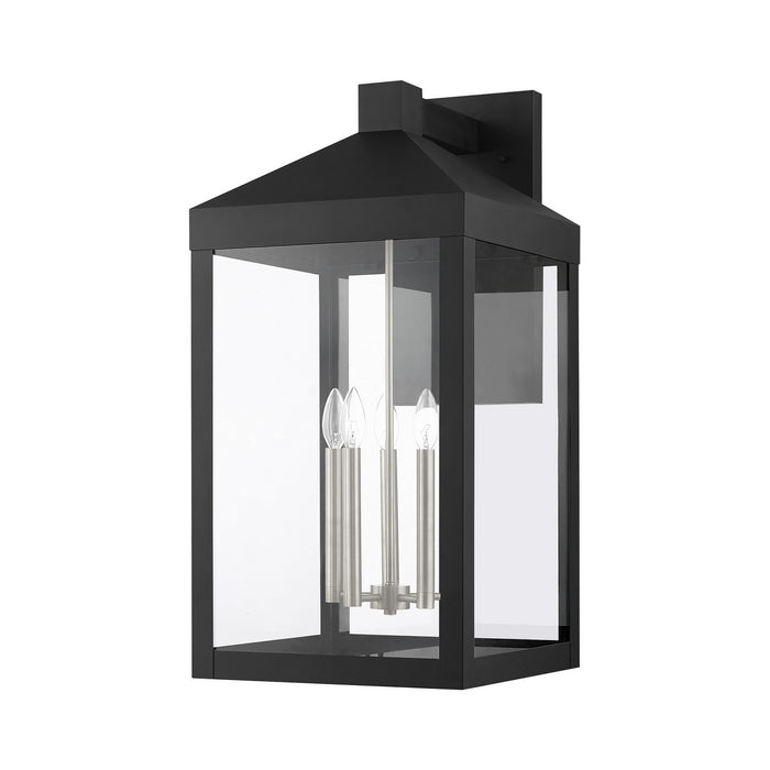 Livex Lighting 20598-04 Five Light Outdoor Wall Lantern, Black w/ Brushed Nickel Cluster