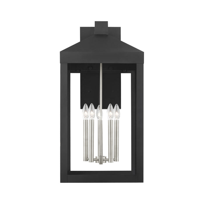 Livex Lighting 20598-04 Five Light Outdoor Wall Lantern, Black w/ Brushed Nickel Cluster
