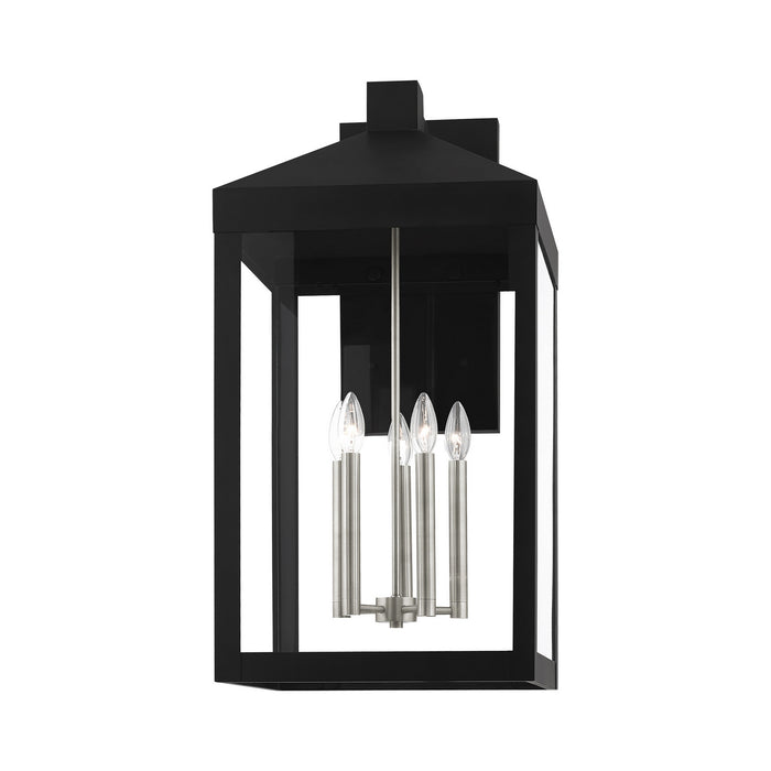 Livex Lighting 20598-04 Five Light Outdoor Wall Lantern, Black w/ Brushed Nickel Cluster
