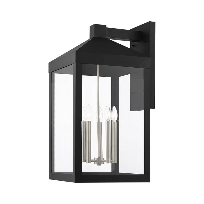 Livex Lighting 20598-04 Five Light Outdoor Wall Lantern, Black w/ Brushed Nickel Cluster