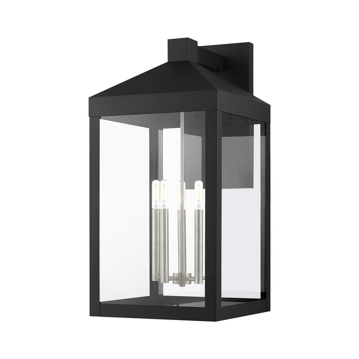 Livex Lighting 20598-04 Five Light Outdoor Wall Lantern, Black w/ Brushed Nickel Cluster