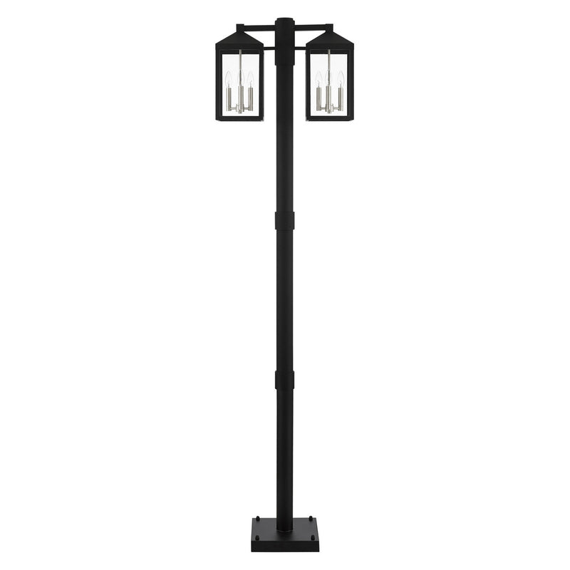 Livex Lighting 20599-04 Six Light Outdoor Post Light, Black w/ Brushed Nickel Cluster and Stainless Steel Post