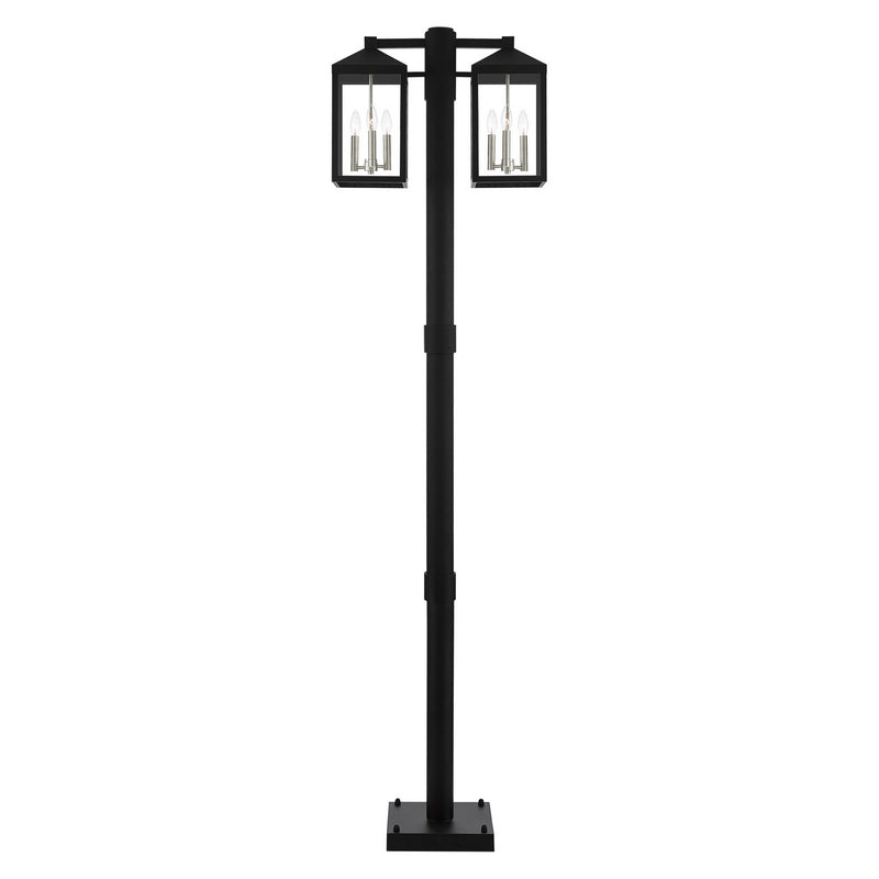 Livex Lighting 20599-04 Six Light Outdoor Post Light, Black w/ Brushed Nickel Cluster and Stainless Steel Post