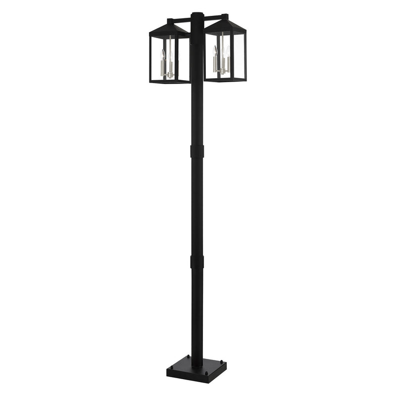 Livex Lighting 20599-04 Six Light Outdoor Post Light, Black w/ Brushed Nickel Cluster and Stainless Steel Post