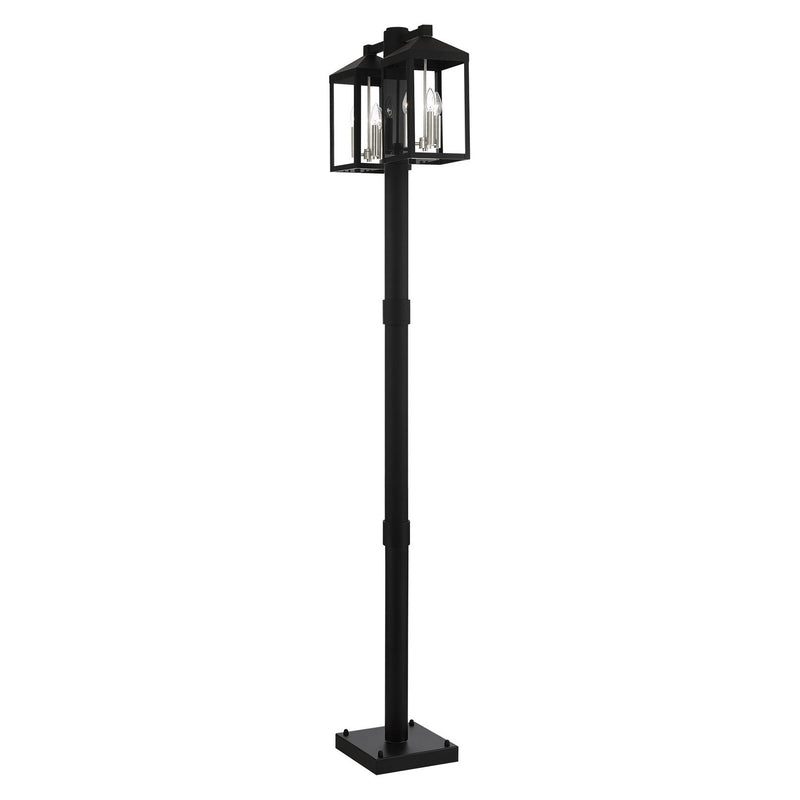Livex Lighting 20599-04 Six Light Outdoor Post Light, Black w/ Brushed Nickel Cluster and Stainless Steel Post