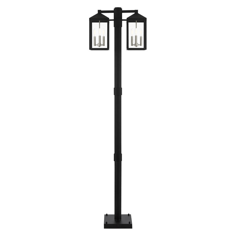 Livex Lighting 20599-04 Six Light Outdoor Post Light, Black w/ Brushed Nickel Cluster and Stainless Steel Post