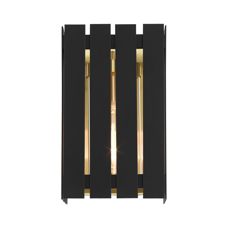 Livex Lighting 20751-04 One Light Outdoor Wall Lantern, Black w/ Satin Brasss