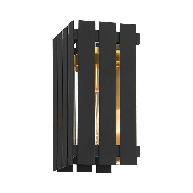 Livex Lighting 20751-04 One Light Outdoor Wall Lantern, Black w/ Satin Brasss