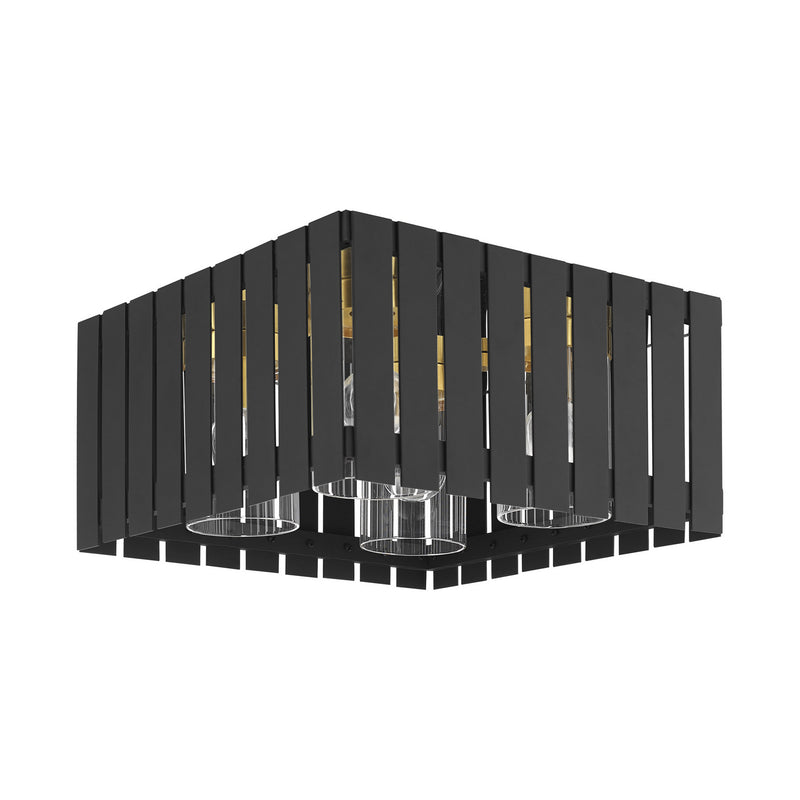 Livex Lighting 20754-04 Four Light Outdoor Flush Mount, Black w/ Satin Brasss