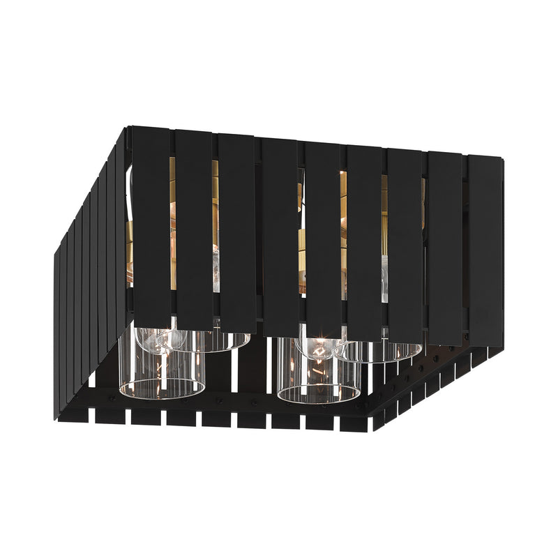 Livex Lighting 20754-04 Four Light Outdoor Flush Mount, Black w/ Satin Brasss