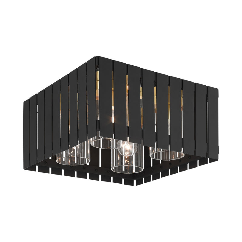 Livex Lighting 20754-04 Four Light Outdoor Flush Mount, Black w/ Satin Brasss