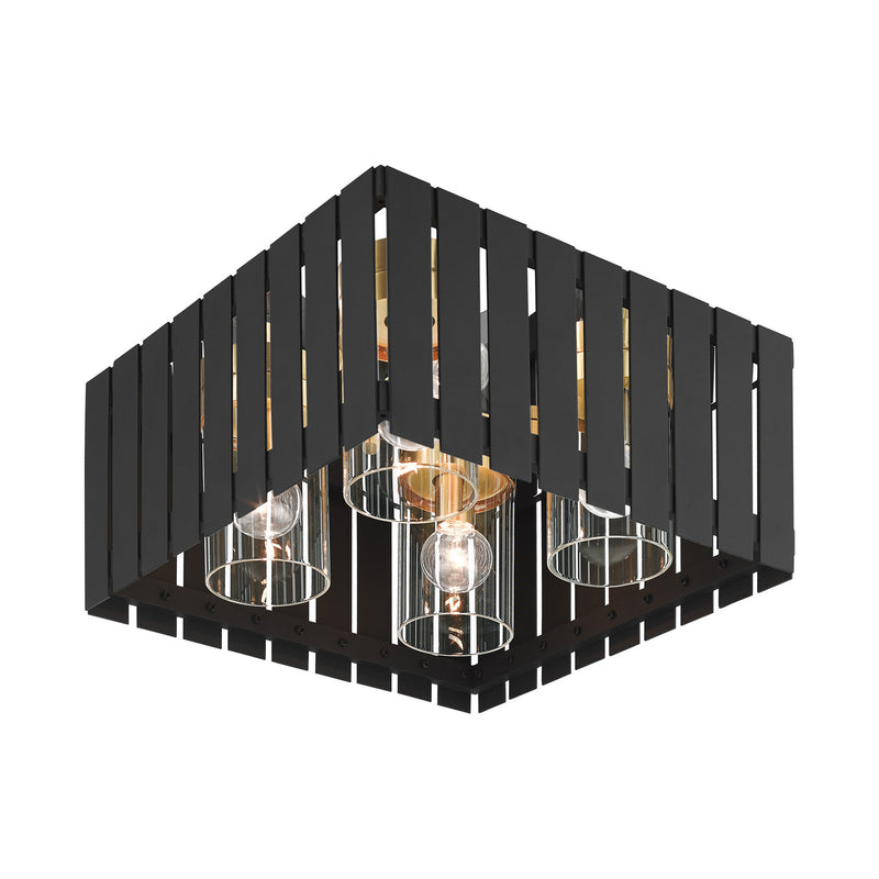 Livex Lighting 20754-04 Four Light Outdoor Flush Mount, Black w/ Satin Brasss