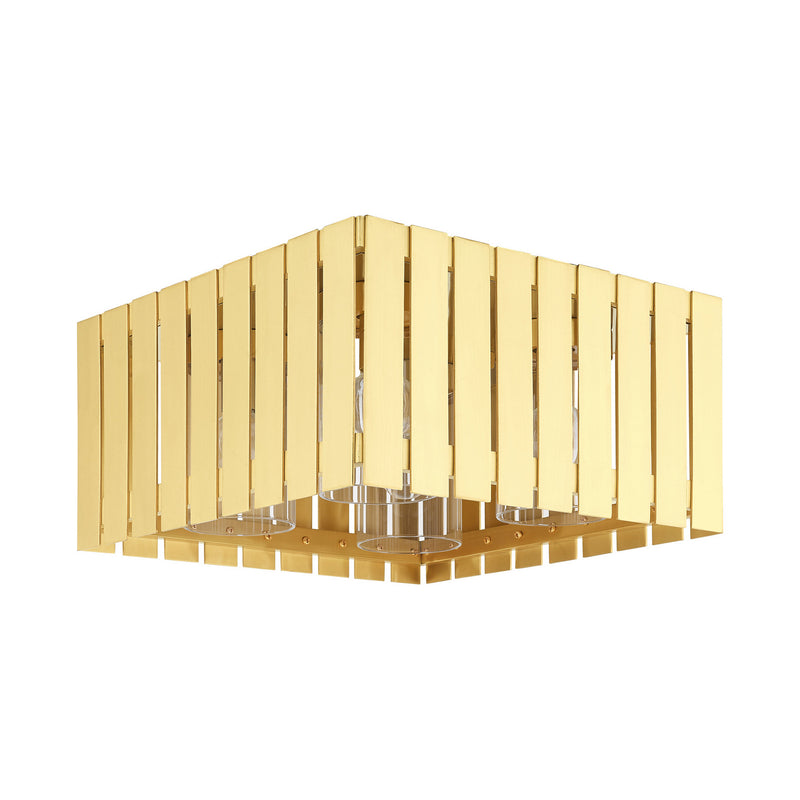 Livex Lighting 20754-12 Four Light Outdoor Flush Mount, Satin Brass