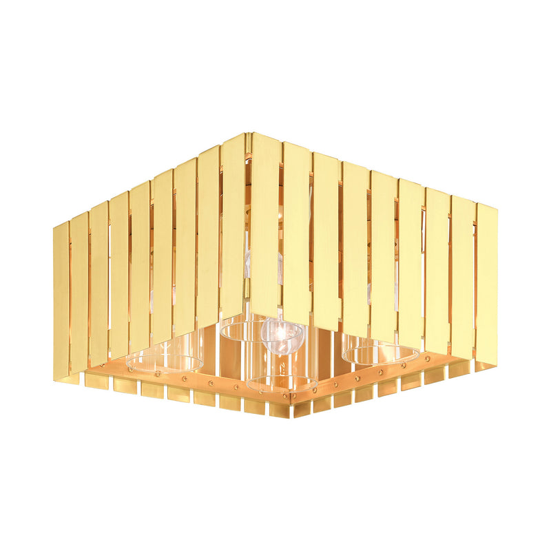 Livex Lighting 20754-12 Four Light Outdoor Flush Mount, Satin Brass