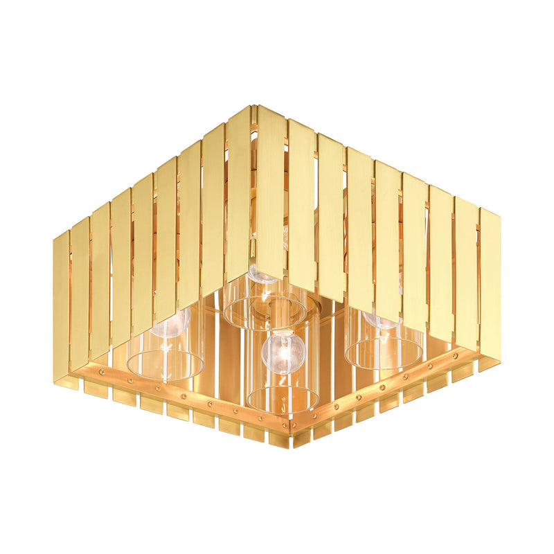 Livex Lighting 20754-12 Four Light Outdoor Flush Mount, Satin Brass