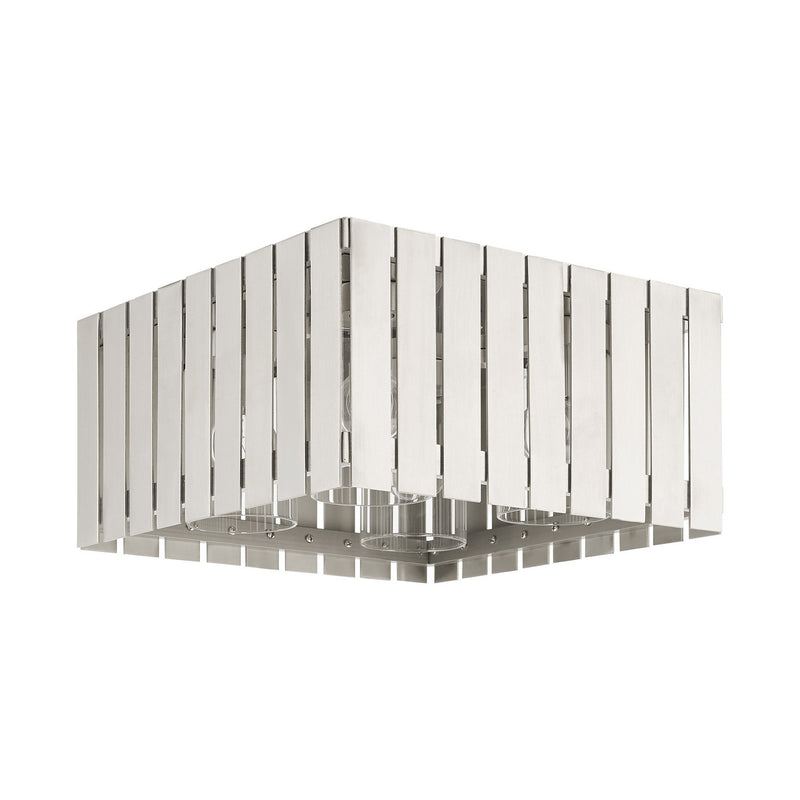 Livex Lighting 20754-91 Four Light Outdoor Flush Mount, Brushed Nickel