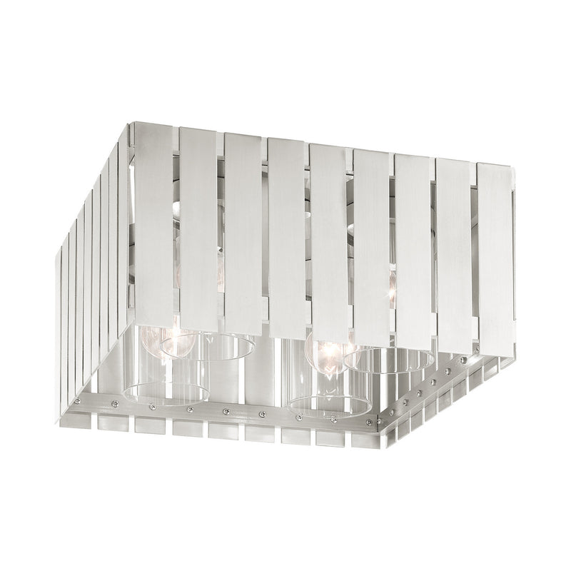 Livex Lighting 20754-91 Four Light Outdoor Flush Mount, Brushed Nickel