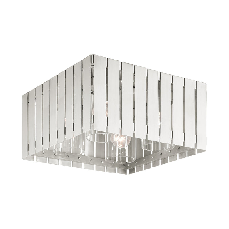 Livex Lighting 20754-91 Four Light Outdoor Flush Mount, Brushed Nickel