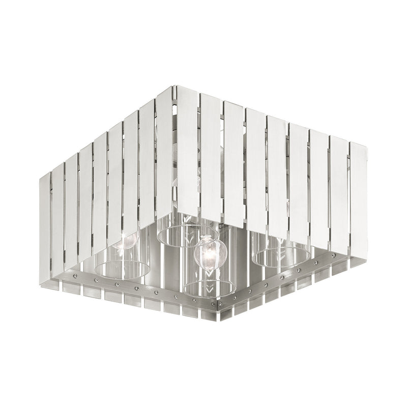 Livex Lighting 20754-91 Four Light Outdoor Flush Mount, Brushed Nickel