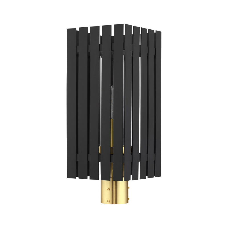 Livex Lighting 20756-04 One Light Outdoor Post Top Lantern, Black w/ Satin Brasss