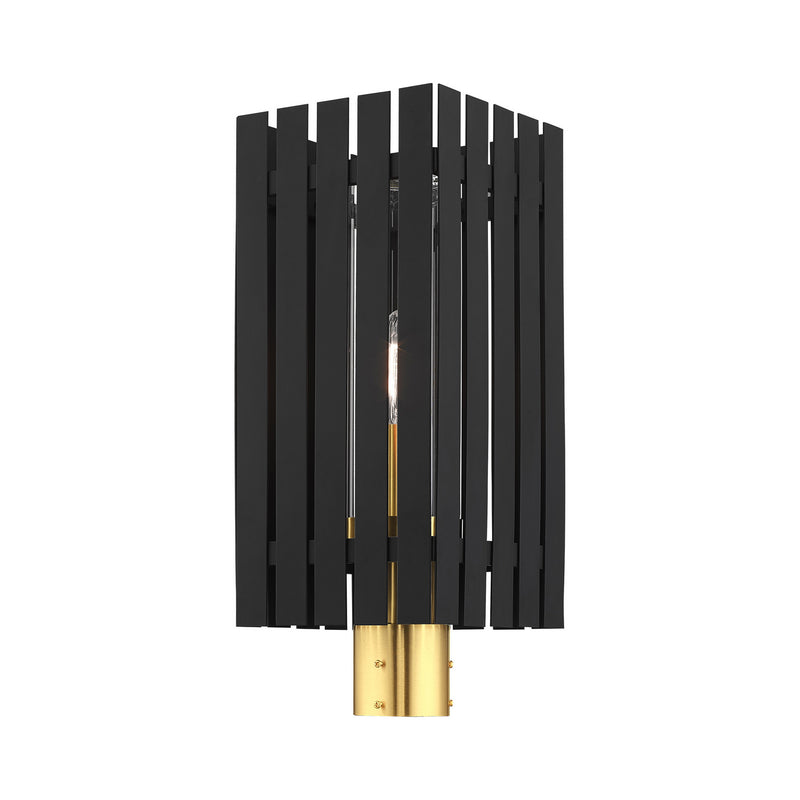 Livex Lighting 20756-04 One Light Outdoor Post Top Lantern, Black w/ Satin Brasss
