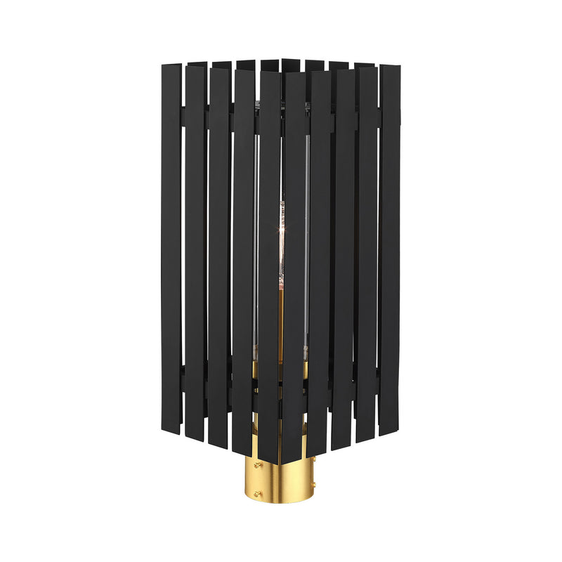 Livex Lighting 20756-04 One Light Outdoor Post Top Lantern, Black w/ Satin Brasss