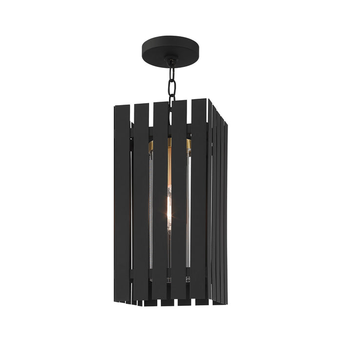 Livex Lighting 20757-04 One Light Outdoor Pendant, Black w/ Satin Brasss