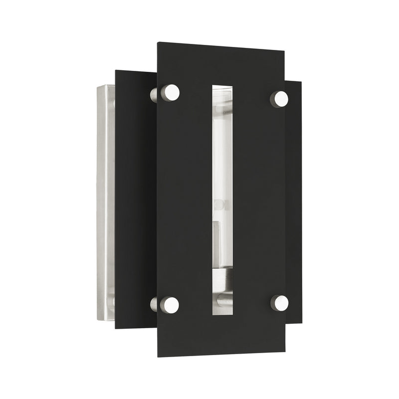 Livex Lighting 21771-04 One Light Outdoor Wall Lantern, Black w/ Brushed Nickels