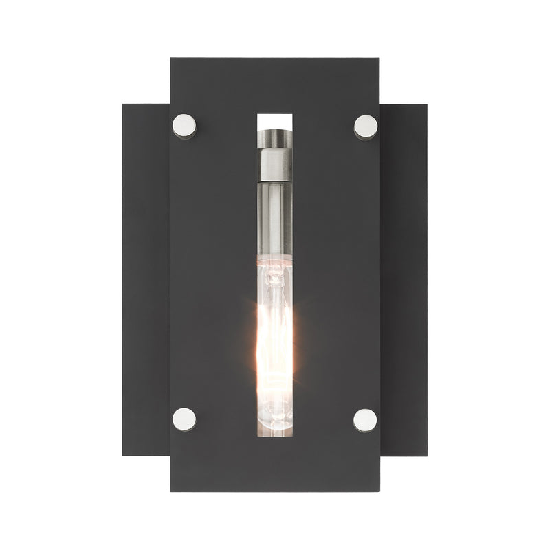 Livex Lighting 21771-04 One Light Outdoor Wall Lantern, Black w/ Brushed Nickels