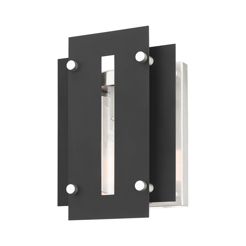Livex Lighting 21771-04 One Light Outdoor Wall Lantern, Black w/ Brushed Nickels
