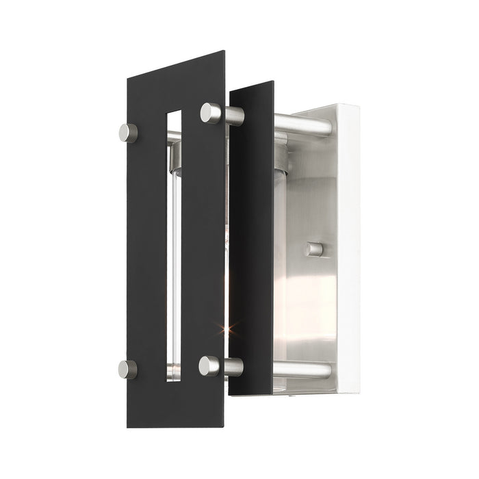 Livex Lighting 21771-04 One Light Outdoor Wall Lantern, Black w/ Brushed Nickels