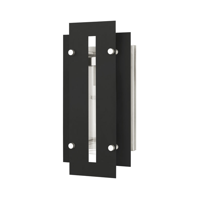 Livex Lighting 21772-04 One Light Outdoor Wall Lantern, Black w/ Brushed Nickels