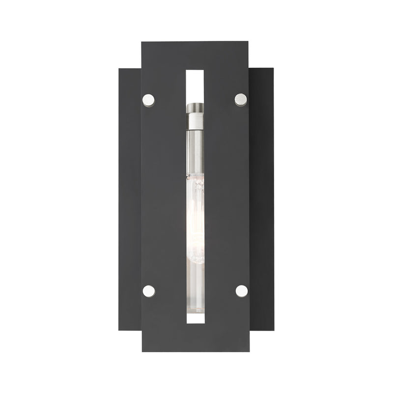 Livex Lighting 21772-04 One Light Outdoor Wall Lantern, Black w/ Brushed Nickels